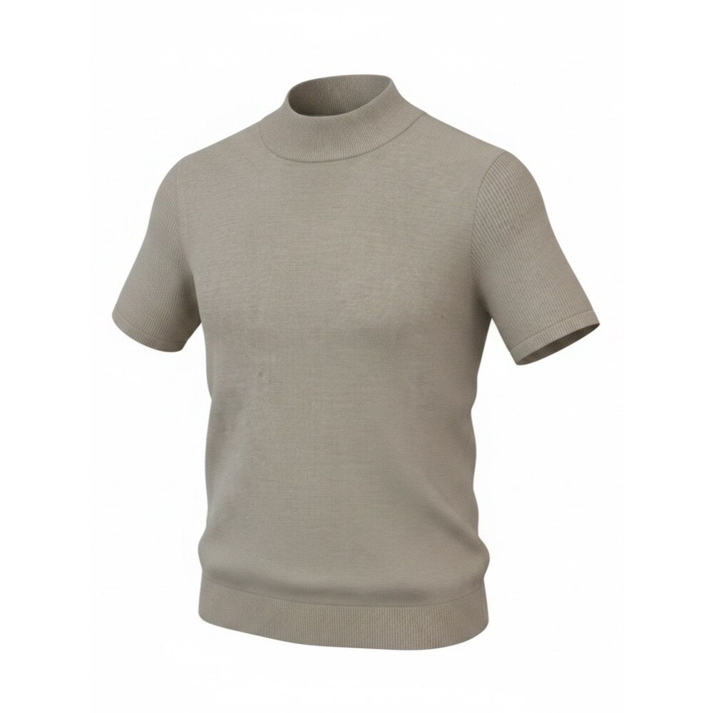 Embassy Row Short-Sleeve Mock Neck Sweater in Stone - Medium
